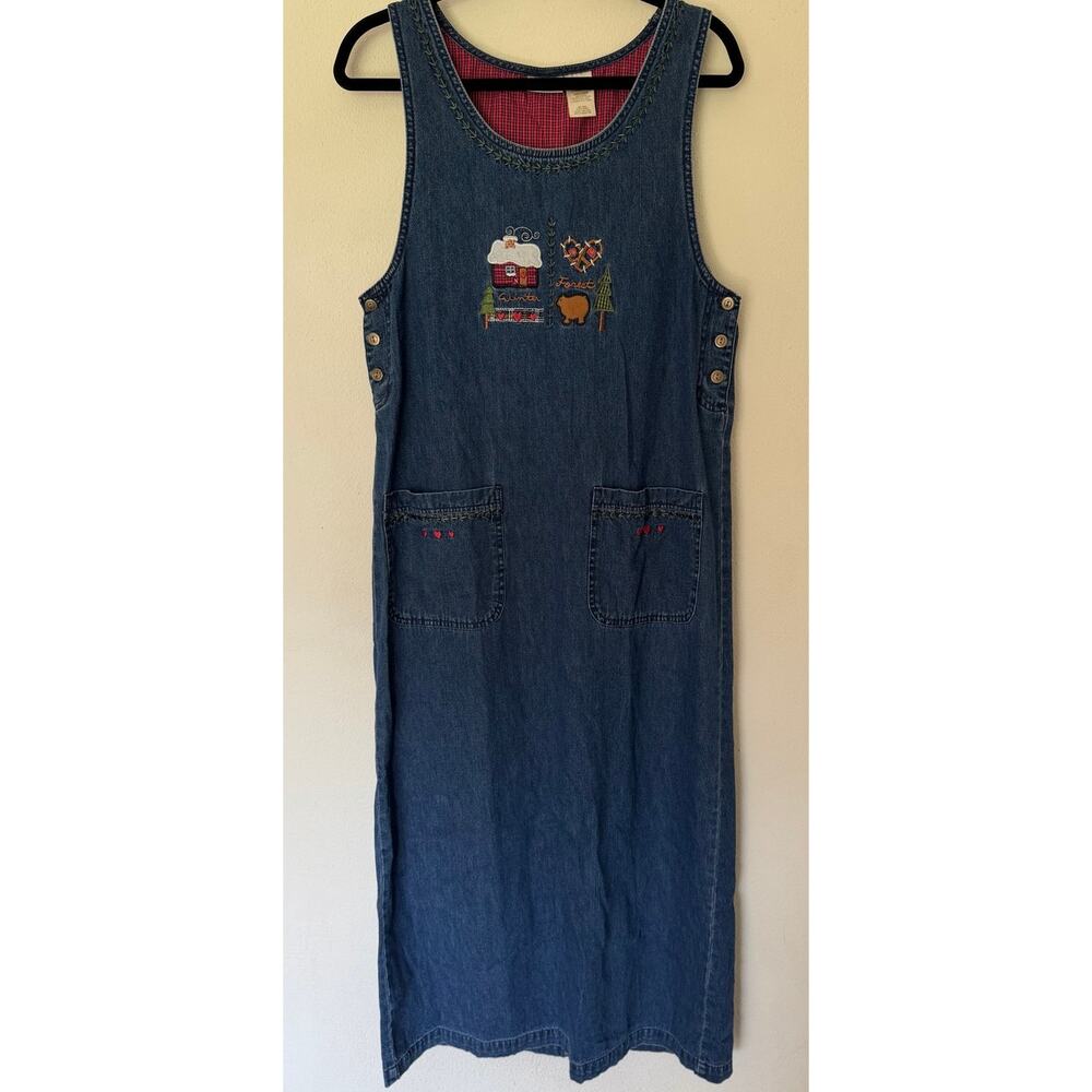 Bobbie Brooks Vintage Inspired Denim midi embroidered dress / woodlands / S 4-6